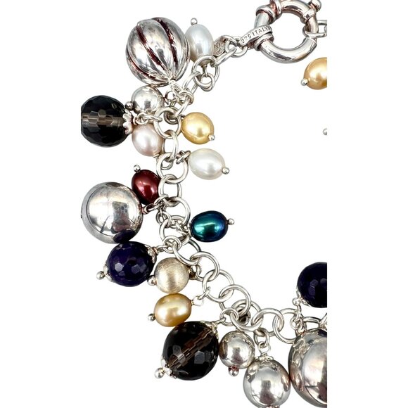 Milor Italy Sterling Silver Bracelet Smoky Quartz Amethyst Pearls 925 8"L - Picture 6 of 10